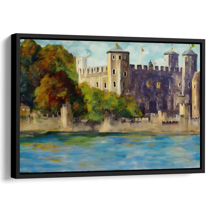 Historic Castle by the Water: Autumn Serenity Canvas Art Print