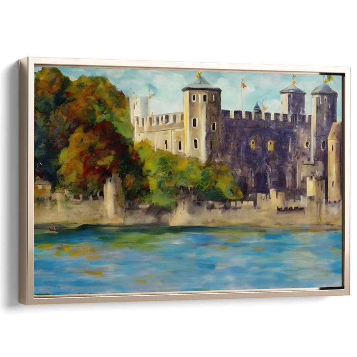 Historic Castle by the Water: Autumn Serenity Canvas Art Print