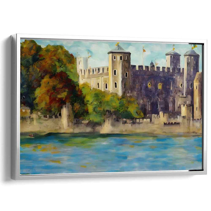Historic Castle by the Water: Autumn Serenity Canvas Art Print