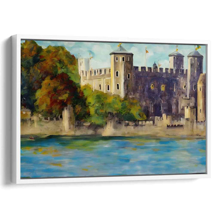Historic Castle by the Water: Autumn Serenity Canvas Art Print