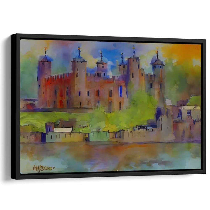 Aqua Citadel Impressions: Watercolor Castle Landscape Art Print