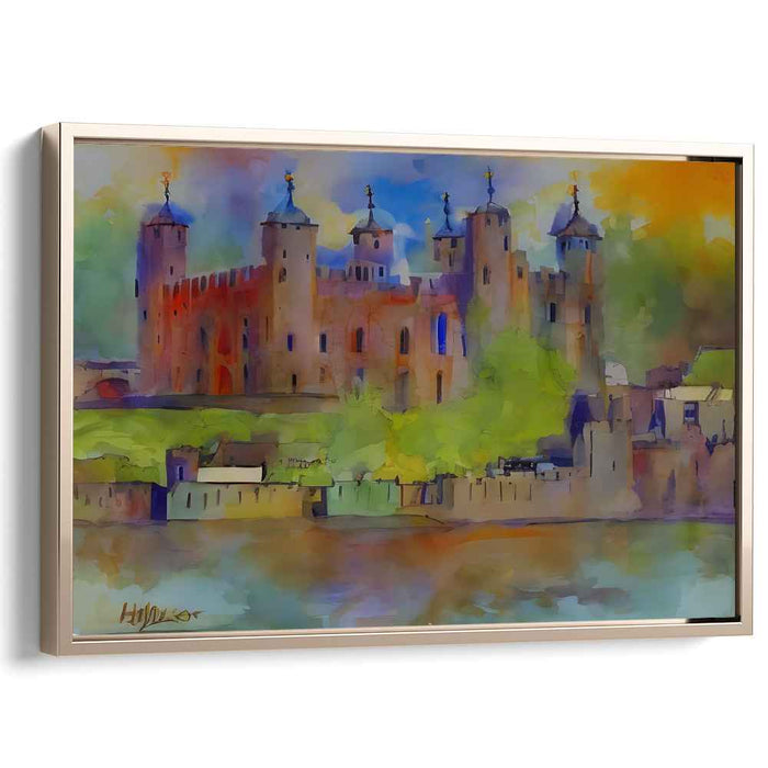Aqua Citadel Impressions: Watercolor Castle Landscape Art Print