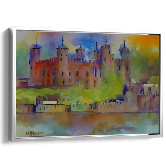 Aqua Citadel Impressions: Watercolor Castle Landscape Art Print