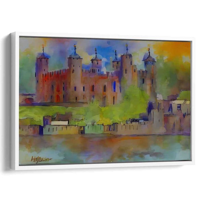 Aqua Citadel Impressions: Watercolor Castle Landscape Art Print