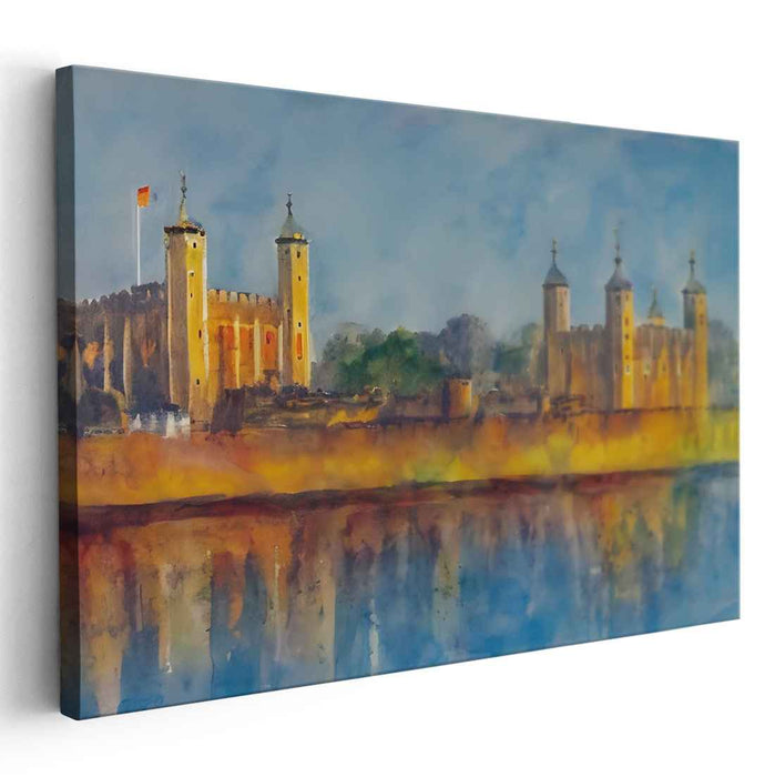 Misty Castle Dreamscape: Medieval Castle Watercolor Landscape