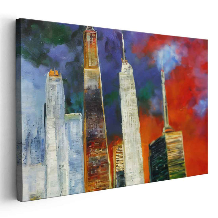 Vivid Urban Palette: Expressive Skyline in Bold Colors Canvas Art Print