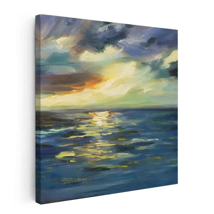 Golden Sunset Over Tranquil Waters: Impressionist Seascape Canvas Art Print