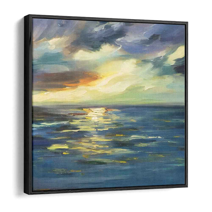 Golden Sunset Over Tranquil Waters: Impressionist Seascape Canvas Art Print