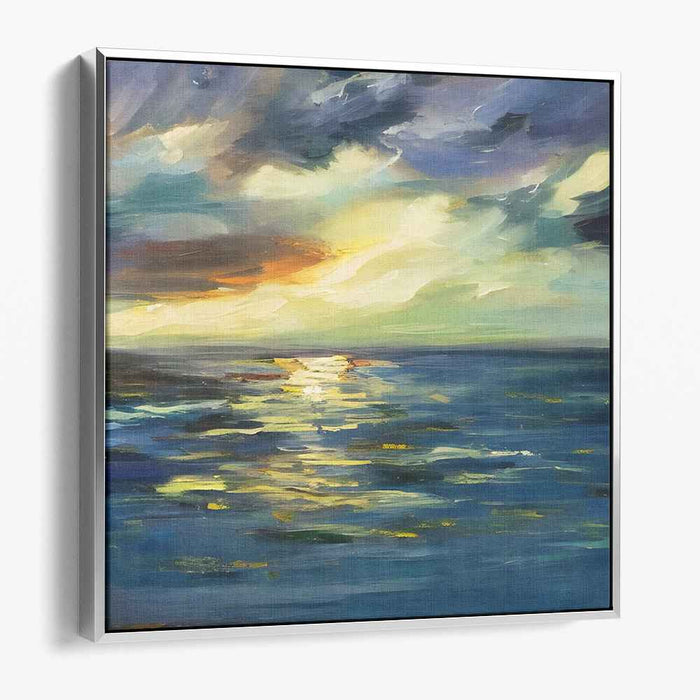 Golden Sunset Over Tranquil Waters: Impressionist Seascape Canvas Art Print