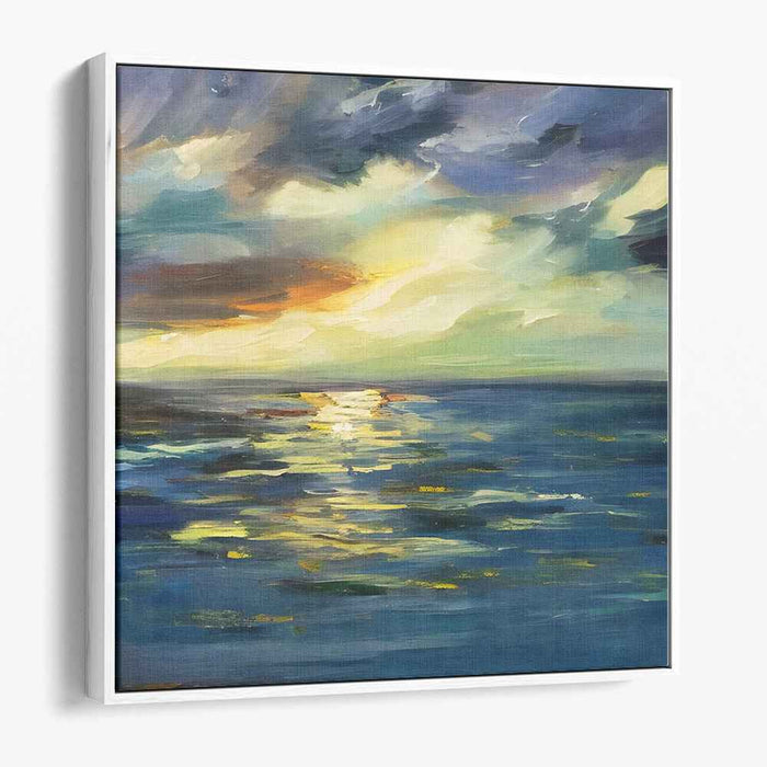 Golden Sunset Over Tranquil Waters: Impressionist Seascape Canvas Art Print