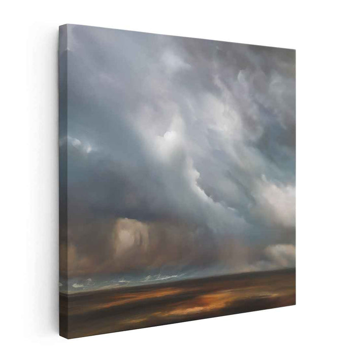 Barren Skies Drama: Dramatic Skyscape Over Barren Land Canvas Art Print