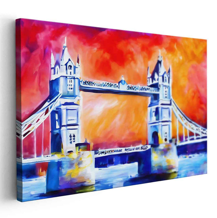 Tangerine Dream Bridge: Expressionist Tower Bridge in Vivid Orange Canvas Art