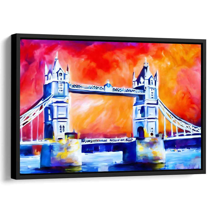 Tangerine Dream Bridge: Expressionist Tower Bridge in Vivid Orange Canvas Art