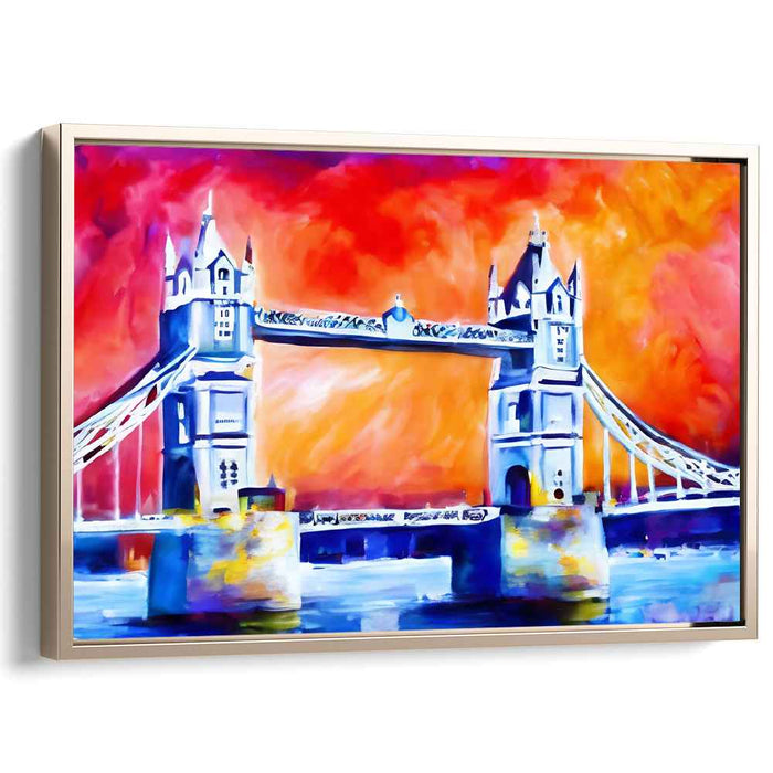 Tangerine Dream Bridge: Expressionist Tower Bridge in Vivid Orange Canvas Art