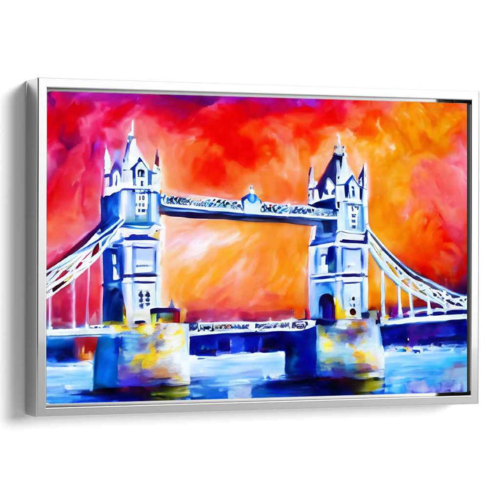 Tangerine Dream Bridge: Expressionist Tower Bridge in Vivid Orange Canvas Art