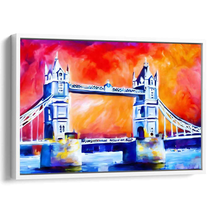 Tangerine Dream Bridge: Expressionist Tower Bridge in Vivid Orange Canvas Art