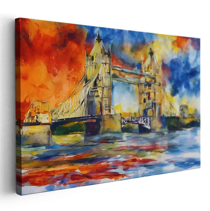 Sunset Archways: Tower Bridge at Sunset Watercolor Canvas Art Print