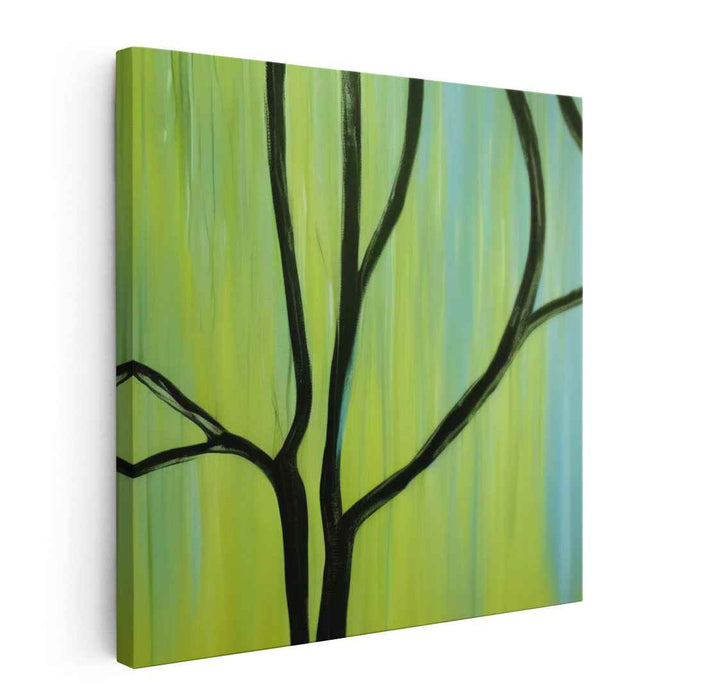 Verdant Contrast: Minimalist Green and Black Canvas Art Print