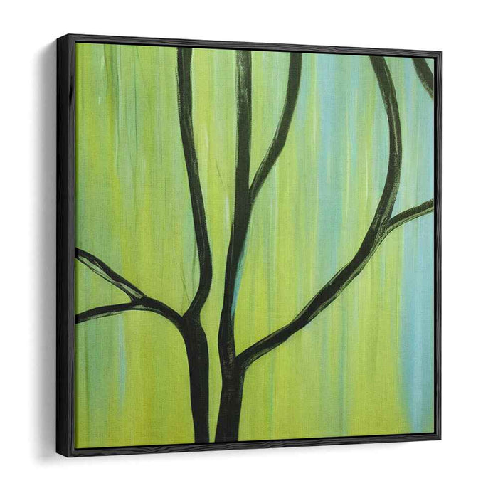 Verdant Contrast: Minimalist Green and Black Canvas Art Print