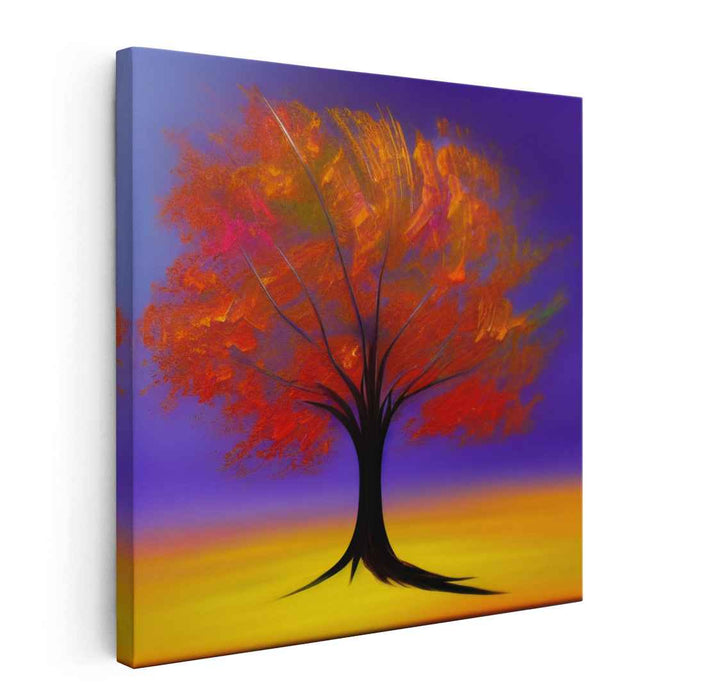 Blaze of Color Melody: Vibrant Tree Against a Sunset Canvas Art Print