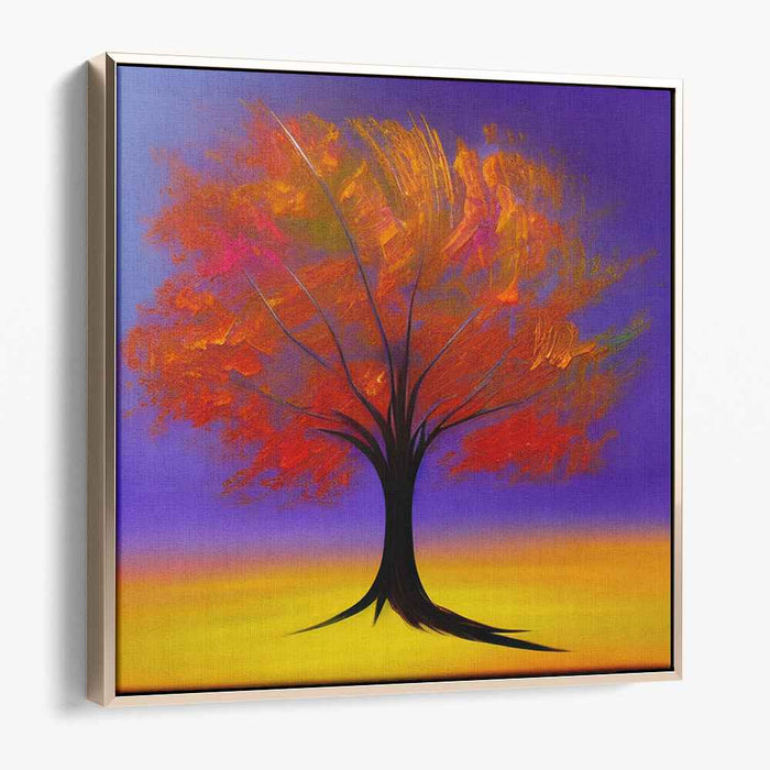 Blaze of Color Melody: Vibrant Tree Against a Sunset Canvas Art Print