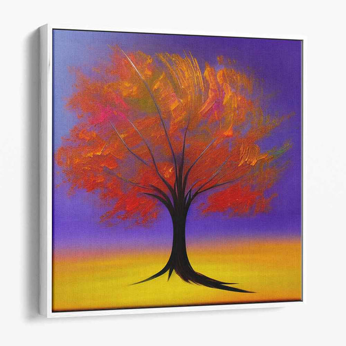 Blaze of Color Melody: Vibrant Tree Against a Sunset Canvas Art Print