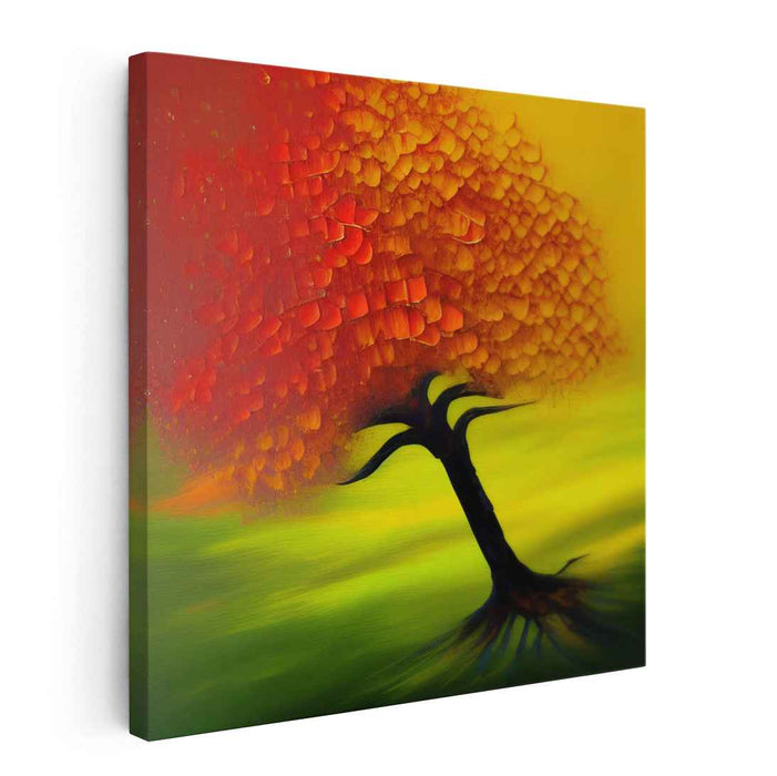 Fiery Autumn Breeze: Expressionist Tree Canvas Art Print