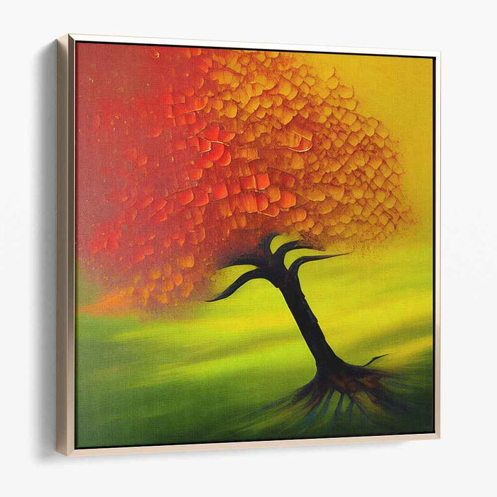 Fiery Autumn Breeze: Expressionist Tree Canvas Art Print