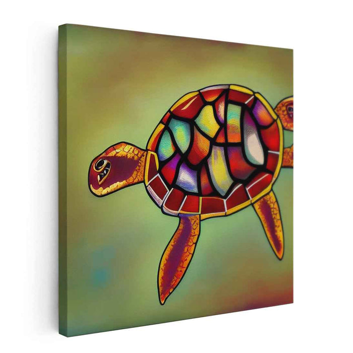 Vibrant Stained Glass Sea Turtle Canvas Art Print: