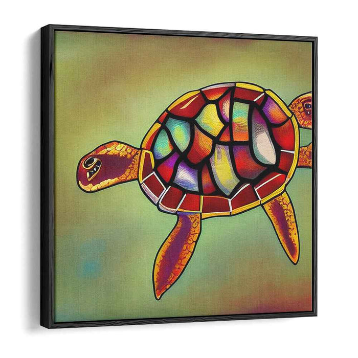 Vibrant Stained Glass Sea Turtle Canvas Art Print: