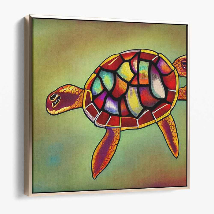 Vibrant Stained Glass Sea Turtle Canvas Art Print: