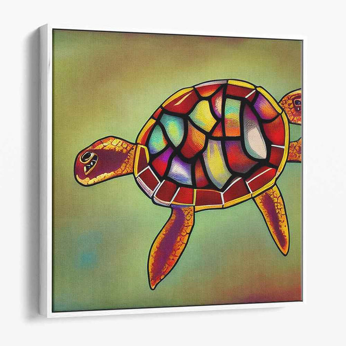 Vibrant Stained Glass Sea Turtle Canvas Art Print: