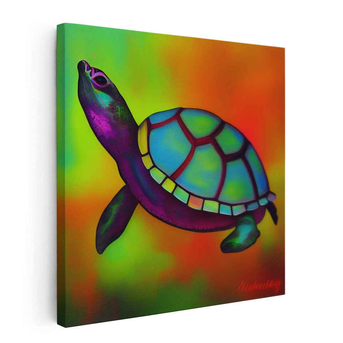 Aquatic Wanderings: Colorful Sea Turtle Journey Canvas Art