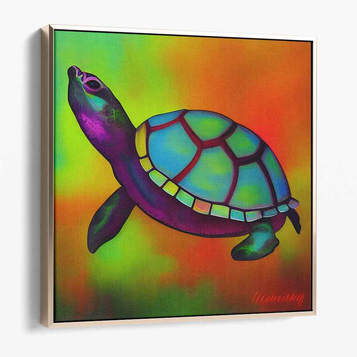 Aquatic Wanderings: Colorful Sea Turtle Journey Canvas Art