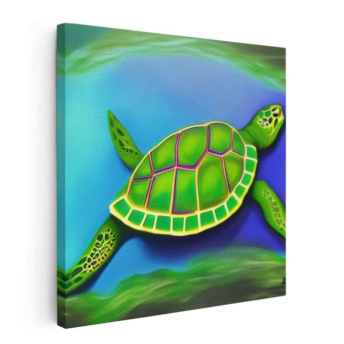 Aqua Majesty Dreamswirl: Realistic Sea Turtle Underwater Canvas Art Print