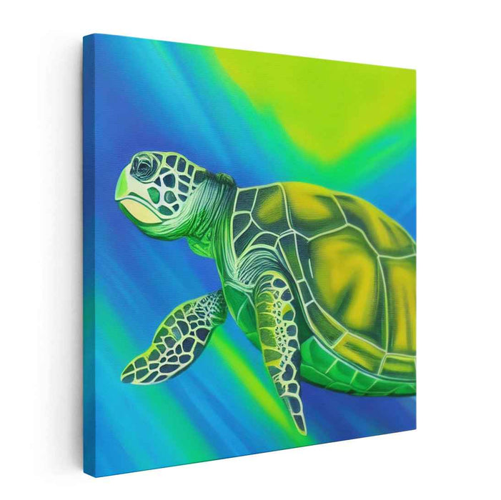 Emerald Depths: A Luminous Sea Turtle Journey Canvas Art