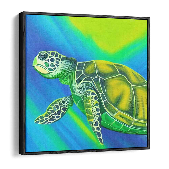 Emerald Depths: A Luminous Sea Turtle Journey Canvas Art