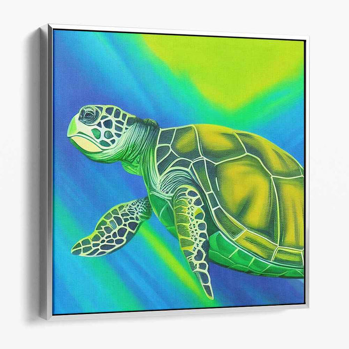 Emerald Depths: A Luminous Sea Turtle Journey Canvas Art