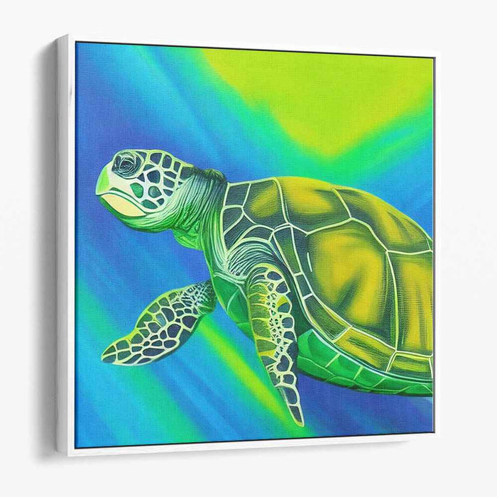 Emerald Depths: A Luminous Sea Turtle Journey Canvas Art