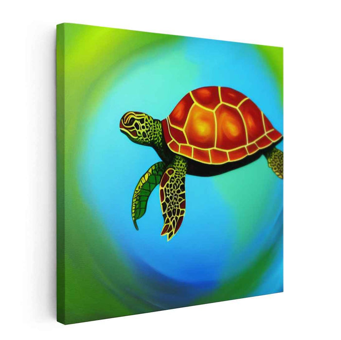 Turquoise Swim: Vivid Sea Turtle Canvas Art Print