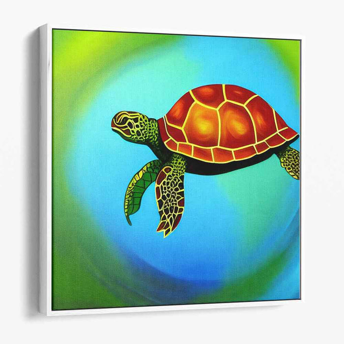 Turquoise Swim: Vivid Sea Turtle Canvas Art Print