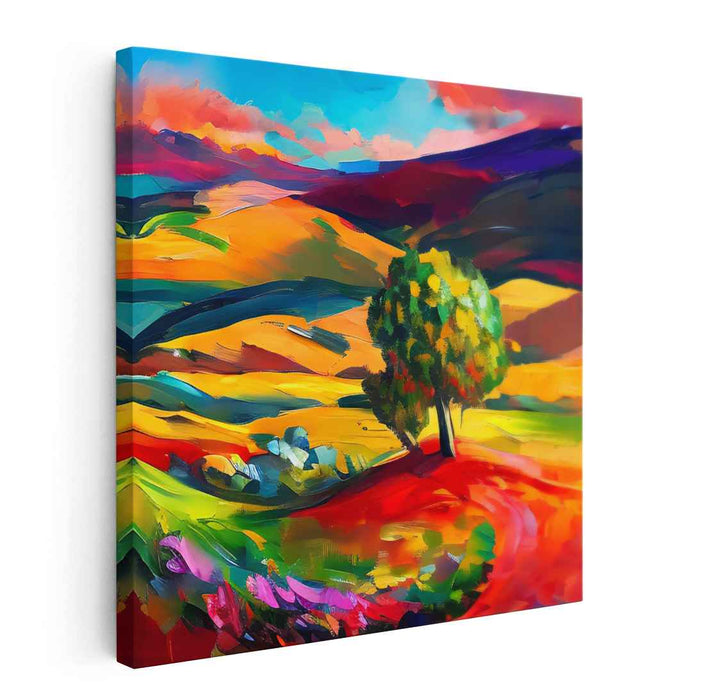 Vivid Rural Panorama: Colorful Countryside Landscape Canvas Art Print