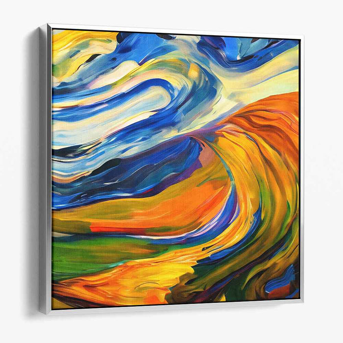 Tangerine Symphony: Abstract Expressionist Orange and Blue Canvas Art