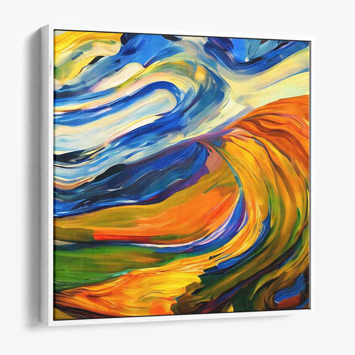 Tangerine Symphony: Abstract Expressionist Orange and Blue Canvas Art