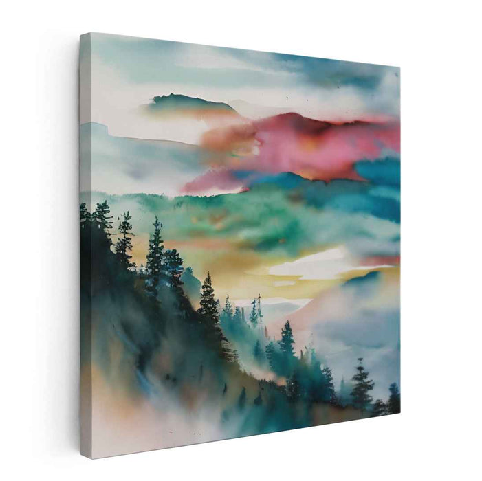 Dreamy Forest: Watercolor Landscape Serenity Canvas Art Print