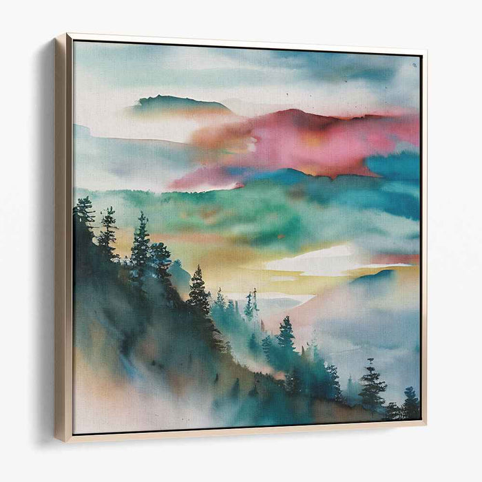 Dreamy Forest: Watercolor Landscape Serenity Canvas Art Print