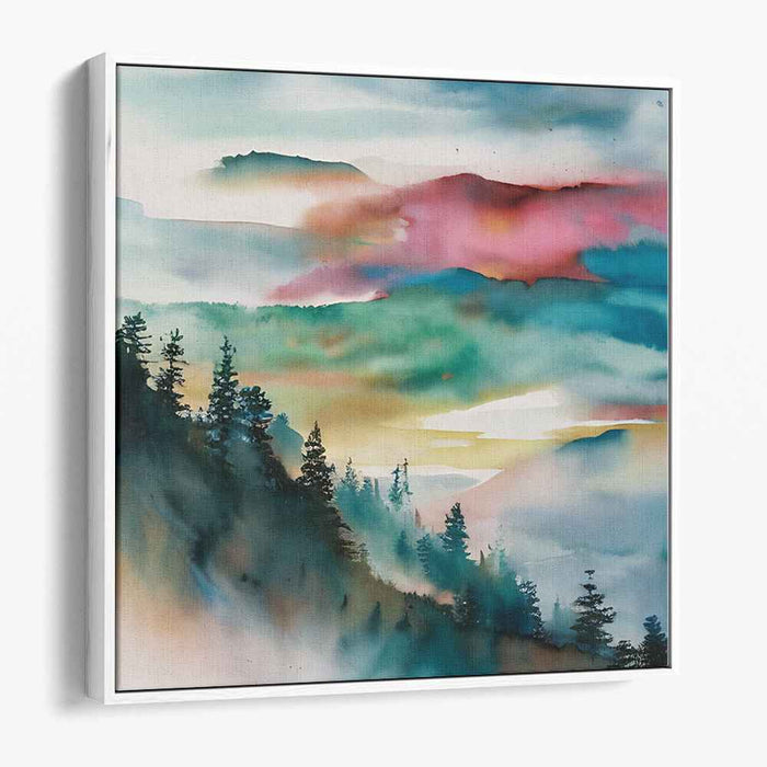 Dreamy Forest: Watercolor Landscape Serenity Canvas Art Print