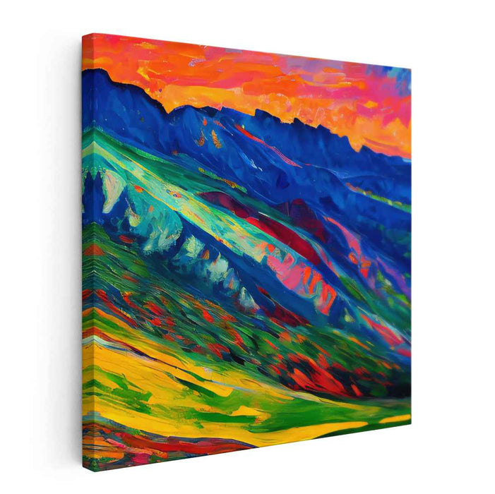 Sunset Over Mountain Range: Vibrant Impressionist Landscape Canvas Art Print