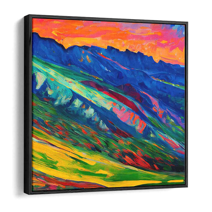 Sunset Over Mountain Range: Vibrant Impressionist Landscape Canvas Art Print