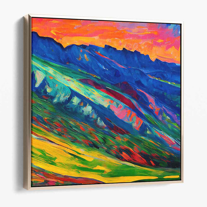 Sunset Over Mountain Range: Vibrant Impressionist Landscape Canvas Art Print